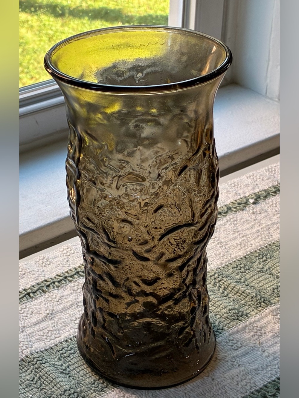 Bark Textured Amber Glass Vase
